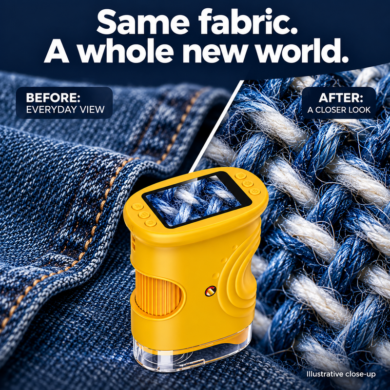 Denim fabric before and after magnification